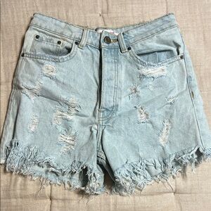Zara Light Blue Frayed Denim Shorts